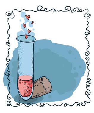 tüp-test kalp simgesi olan el tarzı çizilmiş. Aşk iksiri.