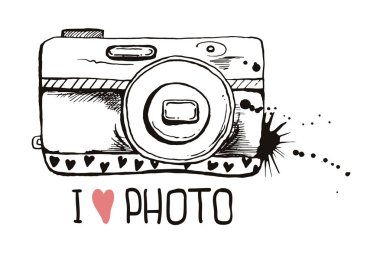 El illüstrasyon izole fotoğraf makinesi kalp ile çekilmiş