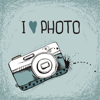 El çizilen illüstrasyon fotoğraf makinesi ile doku ve kalp