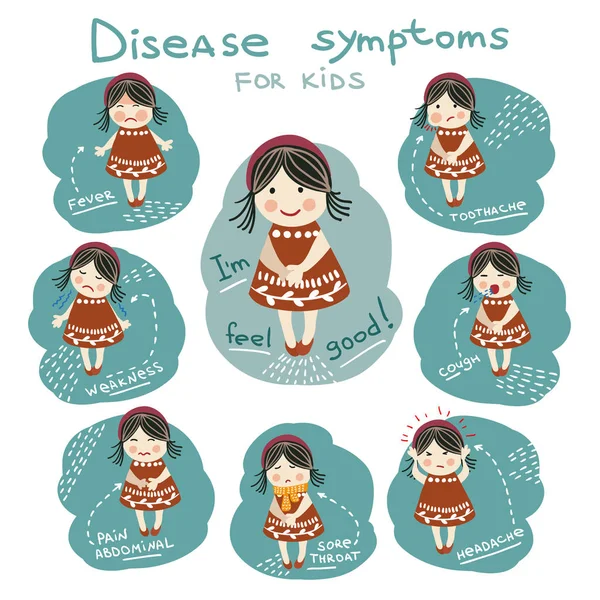 Infochart cerchio in stile infografico con sintomi di malattia dei bambini — Vettoriale Stock