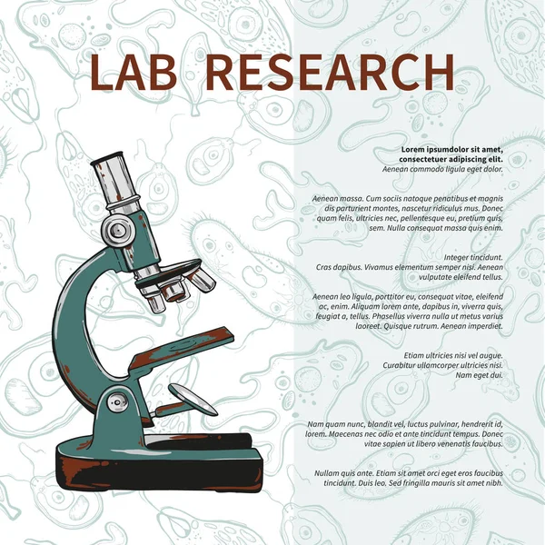 Poster des wissenschaftlichen Labors mit Mikroskop auf nahtlosem Muster — Stockvektor