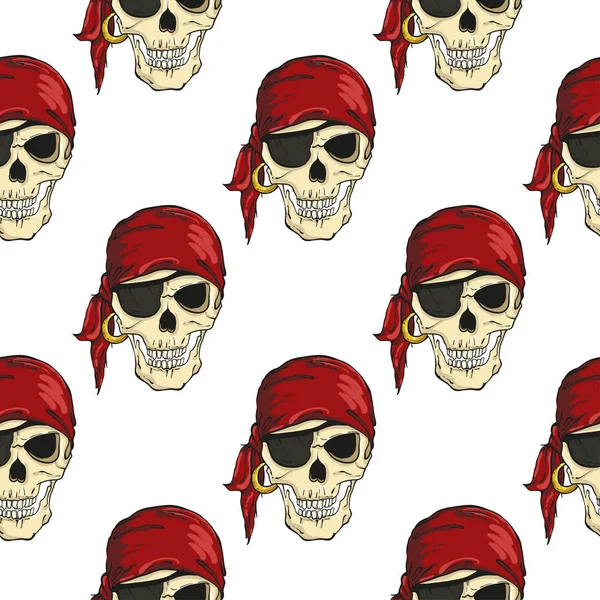 Безшовний візерунок з черепами піратів на білому тлі. Векторні ілюстрації — стоковий вектор