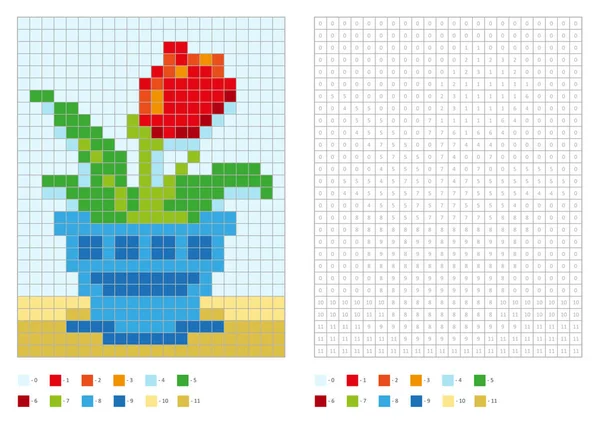 Coloriage enfants, coloriage pixel. Accueil plante dans le vase — Image vectorielle