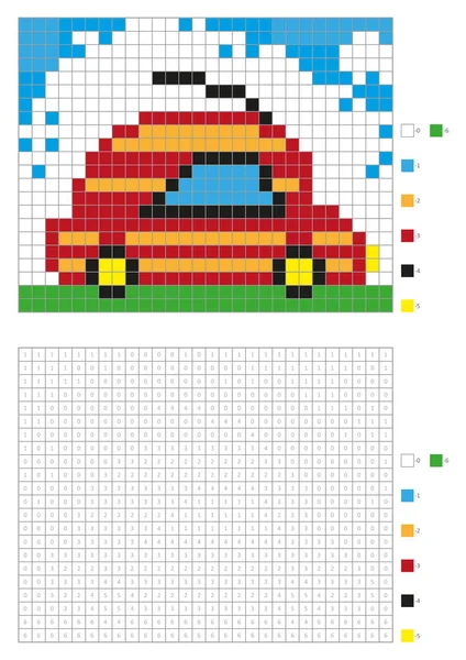 Malbuch mit nummerierten Quadraten. Kinder Malseite, Pixelfärbung. rot ca — Stockvektor