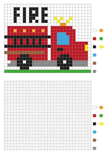 Libro da colorare con quadrati numerati. Pagina da colorare per bambini, colorazione pixel. Pista antincendio — Vettoriale Stock