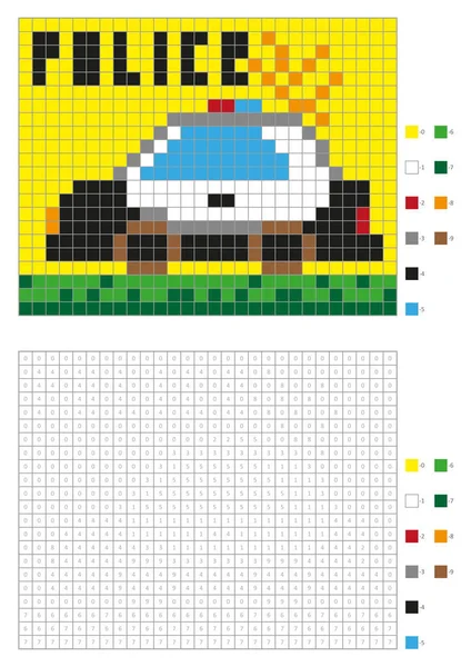 Libro da colorare con quadrati numerati. Pagina da colorare per bambini, colorazione pixel. Auto della polizia — Vettoriale Stock