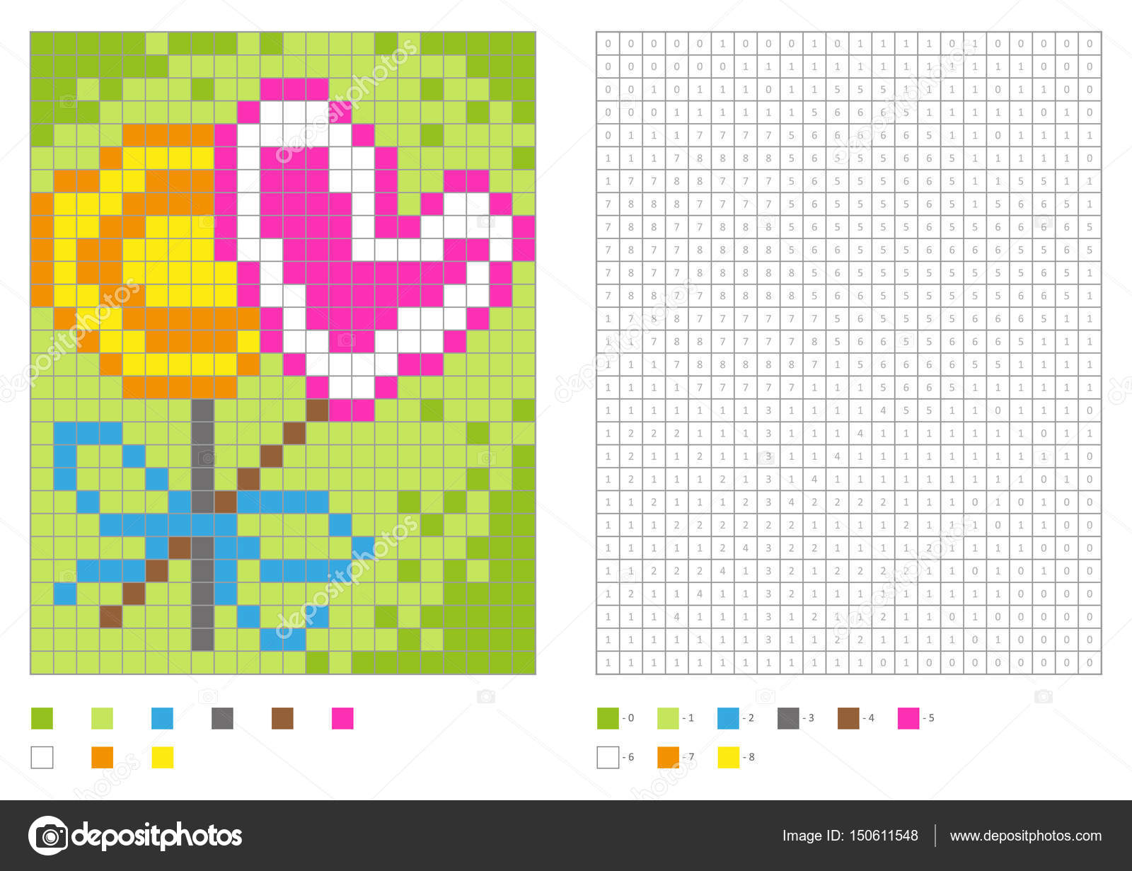 Bambini colorare pagina pixel da colorare con numerati piazze Due lecca lecca —
