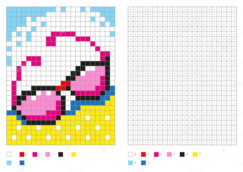 Kids coloring page, pixel coloring with numbered squares. Pink glasses