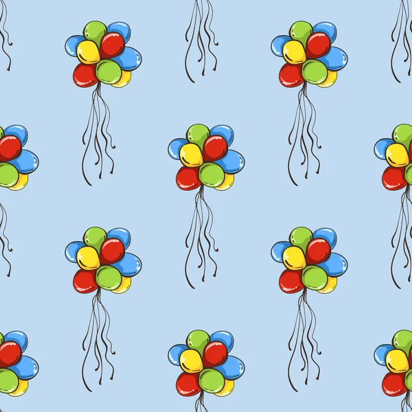 Seamless mönster med olika färg ballonger på blå bakgrund — Stock vektor
