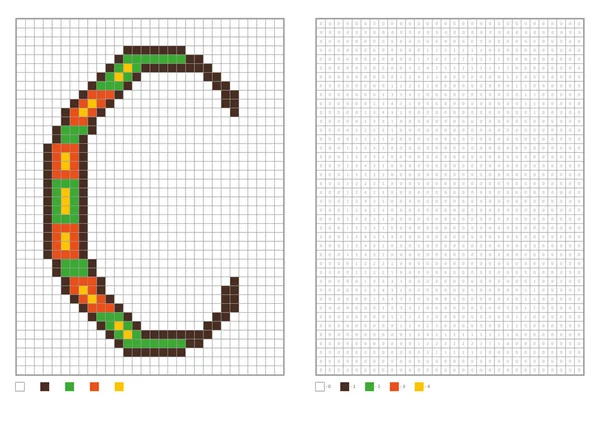 ABC página para colorir. Coloração de pixel alfabeto com quadrados numerados para crianças —  Vetores de Stock