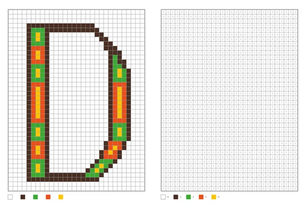 ABC χρωματισμός σελίδα. Pixel αλφάβητο χρωματισμός με αριθμημένα τετράγωνα για τα παιδιά — Διανυσματικό Αρχείο