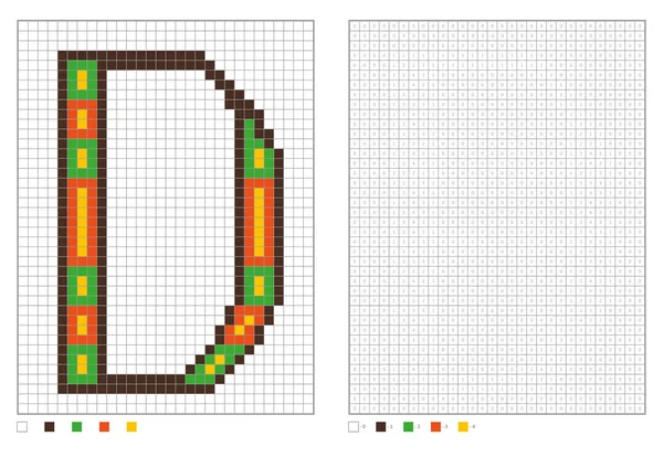 Азбука раскраски страницы. Алфавитная пиксельная раскраска с пронумерованными квадратами для детей — стоковый вектор