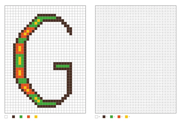 Abc-Ausmalseite. Alphabet-Pixelfärbung mit nummerierten Quadraten für Kinder — Stockvektor