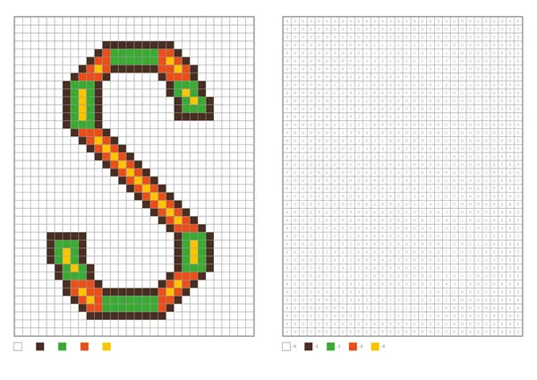 Página para colorear ABC. Colorear píxeles del alfabeto con cuadrados numerados para niños — Vector de stock