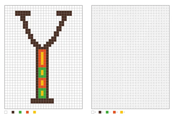ABC χρωματισμός σελίδα. Pixel αλφάβητο χρωματισμός με αριθμημένα τετράγωνα για τα παιδιά — Διανυσματικό Αρχείο