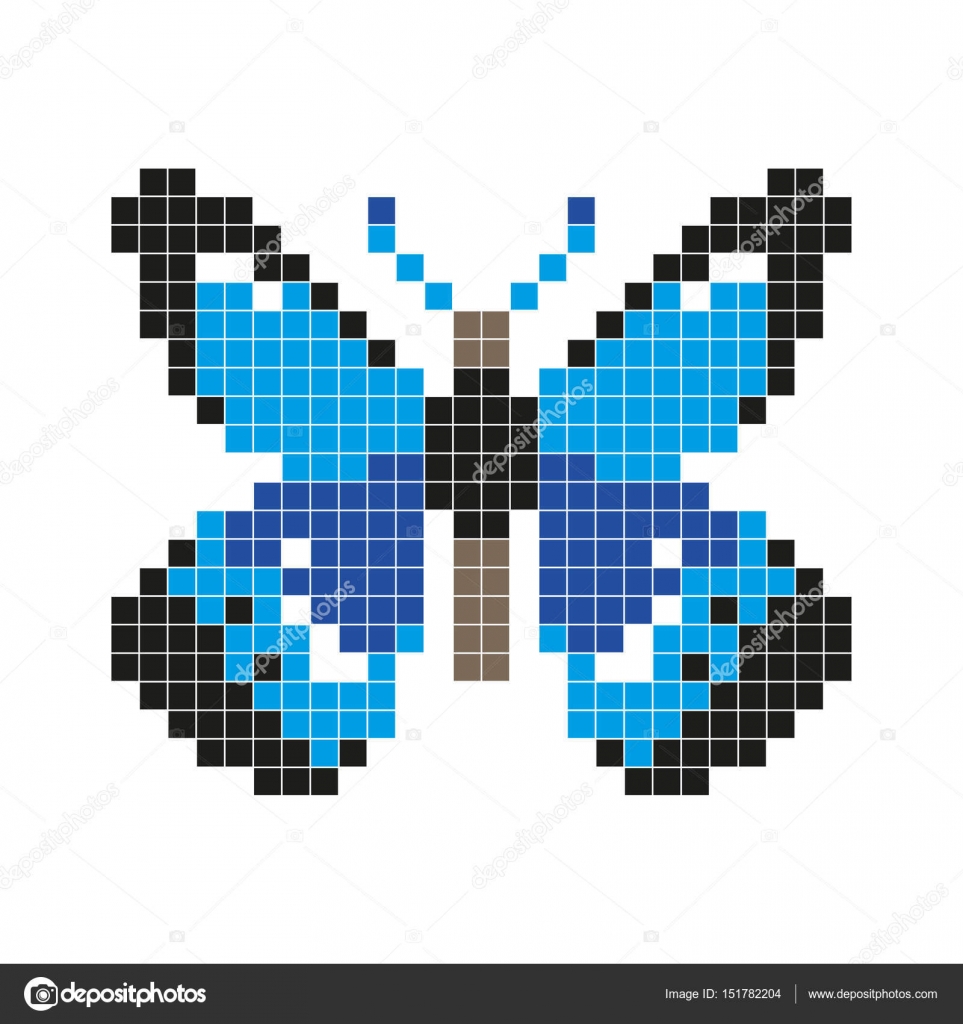 Blue Butterfly Pixel Art Style Stock Vector Aglia83