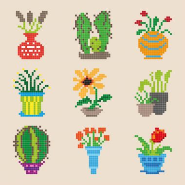 İzole farklı piksel çiçek kümesi