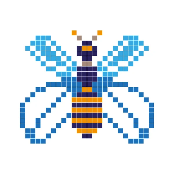 Blue butterfly, pixel art style — Stock Vector