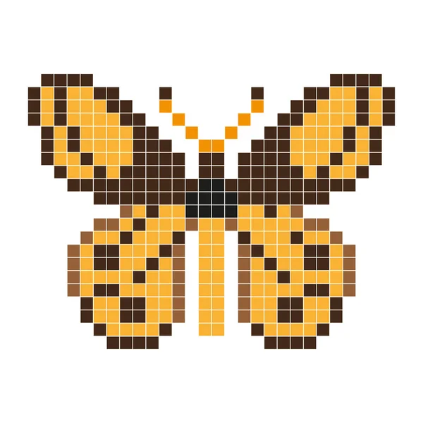 Orange butterfly, pixel art style. — Stock Vector