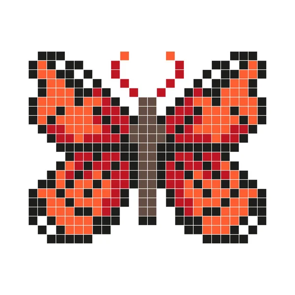 Roter Schmetterling, Pixelstil — Stockvektor