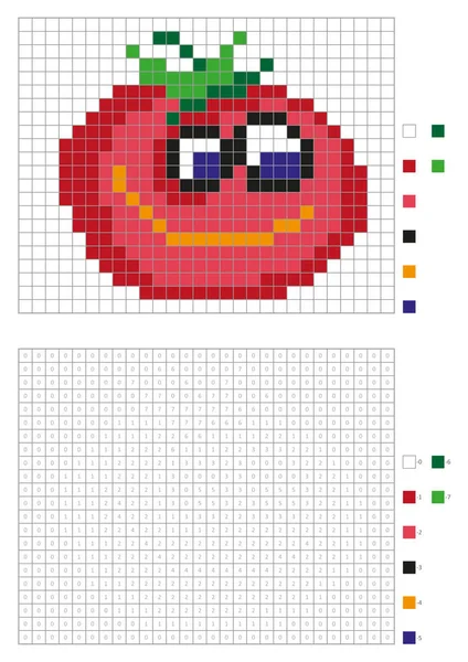 Pagina da colorare per bambini, colorazione pixel con pomodoro divertente — Vettoriale Stock
