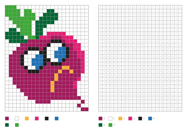 Página para colorear para niños, píxeles para colorear con remolacha divertida — Archivo Imágenes Vectoriales