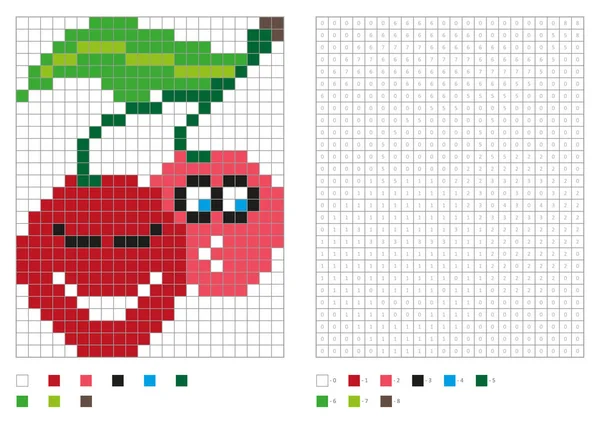 Página para colorear para niños, píxeles para colorear con cereza divertida — Archivo Imágenes Vectoriales