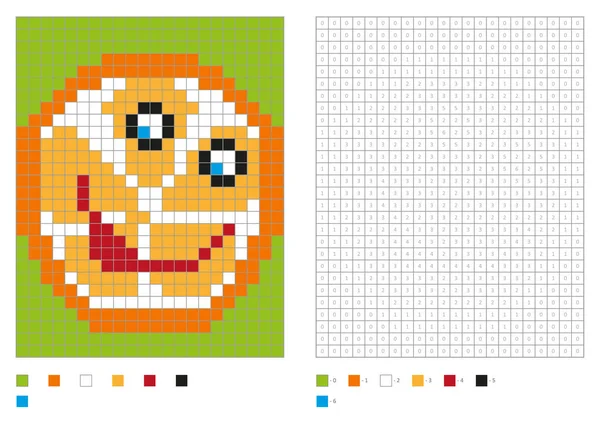 Kinder Malseite, Pixelfärbung mit lustigem Orange — Stockvektor