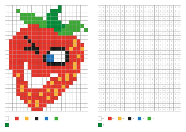 Crianças página para colorir, pixel para colorir com morango engraçado —  Vetores de Stock