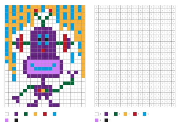 Kinder Malseite Pixel Färbung Mit Fantastischen Roboter Vektorillustration — Stockvektor