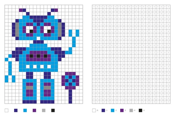 Kinder Malseite Pixel Färbung Mit Fantastischen Roboter Vektorillustration — Stockvektor