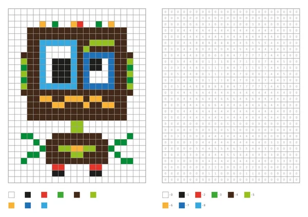 Kinder Malseite Pixel Färbung Mit Fantastischen Roboter Vektorillustration — Stockvektor