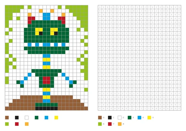 Crianças Página Para Colorir Pixel Para Colorir Com Robô Fantástico —  Vetores de Stock