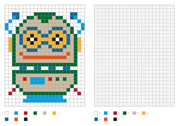 Kinder Malseite Pixel Färbung Mit Fantastischen Roboter Vektorillustration — Stockvektor