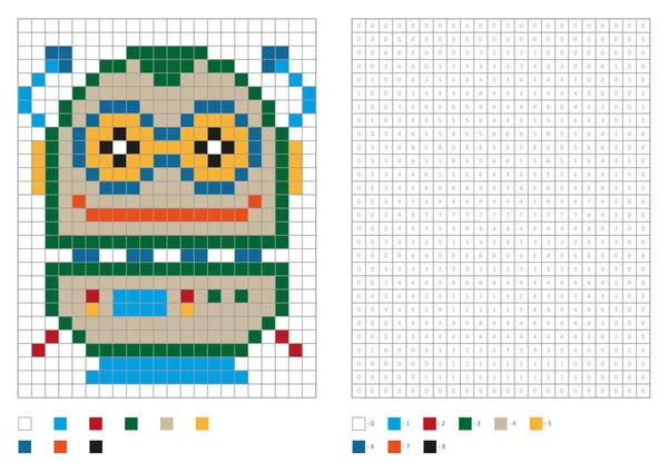 Дитяча Розмальовка Піксельна Розмальовка Фантастичним Роботом Векторні Ілюстрації — стоковий вектор