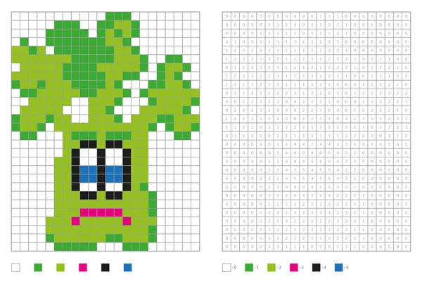 Kinder Malseite Pixelfärbung Mit Lustigem Brokkoli Vektorillustration — Stockvektor