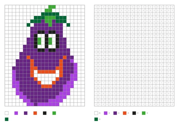 Crianças Página Para Colorir Pixel Para Colorir Com Berinjela Engraçado —  Vetores de Stock