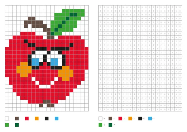 Kinder Malseite Pixelfärbung Mit Lustigem Apfel Vektorillustration — Stockvektor