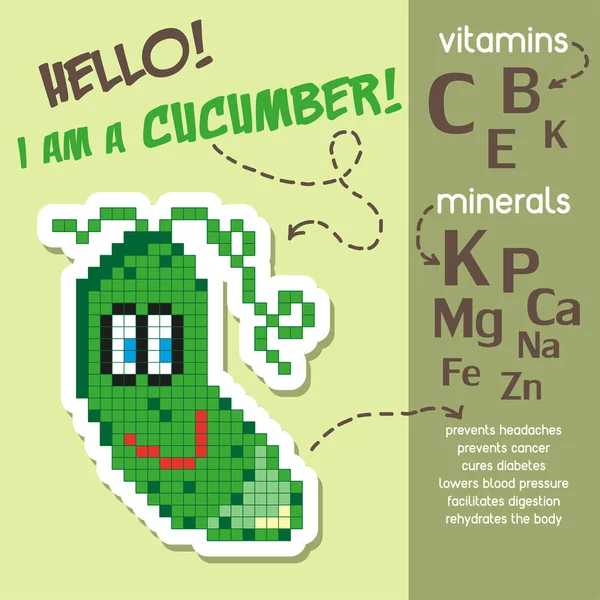 Creatieve Infographics Vitaminen Mineralen Komkommer Gezondheidsvoordelen Van Komkommer Cartoon Stijl — Stockvector