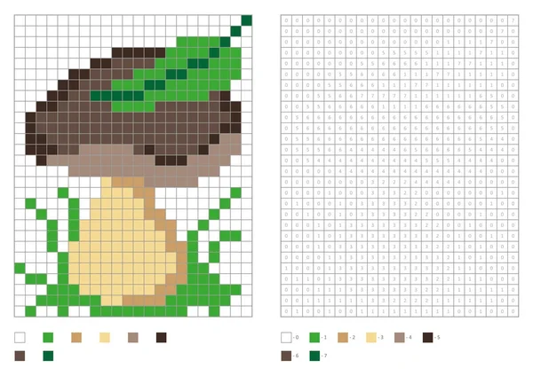 Kinder Malseite, Pixelfärbung mit Pilz — Stockvektor