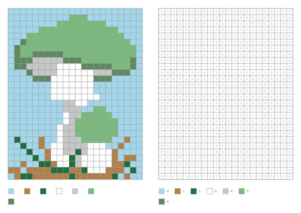 Pagina da colorare per bambini, colorazione pixel con fungo velenoso — Vettoriale Stock