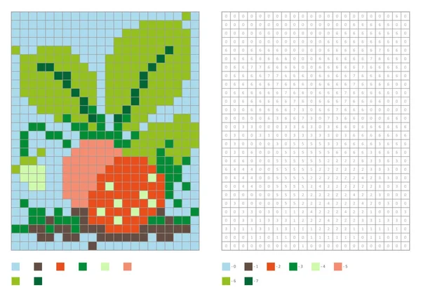Kids kleurplaten pagina pixel kleuren met aardbei — Stockvector