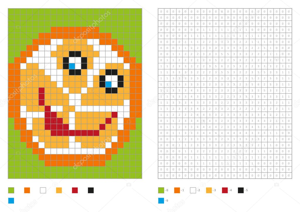 Kids coloring page, pixel coloring with funny orange. Vector illustration