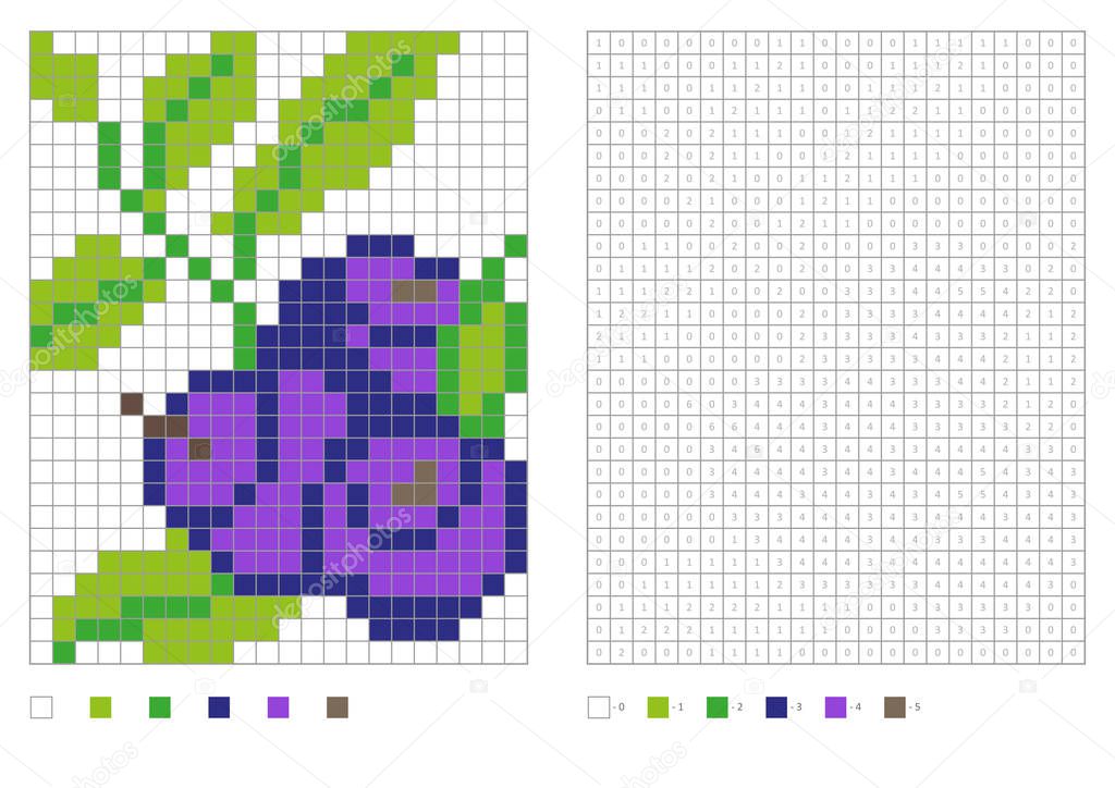 Enfants Coloriage, pixel Coloriage avec blueberry — Image vectorielle