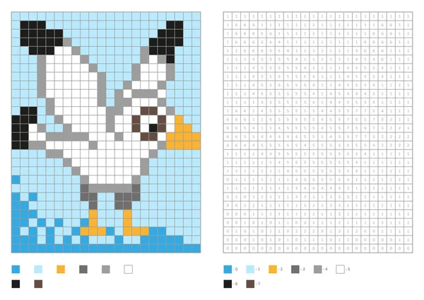 Pagina da colorare per bambini, colorazione pixel con uccello divertente — Vettoriale Stock