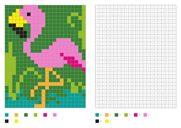 Barn målarbok, pixel färg med roliga fågel — Stock vektor