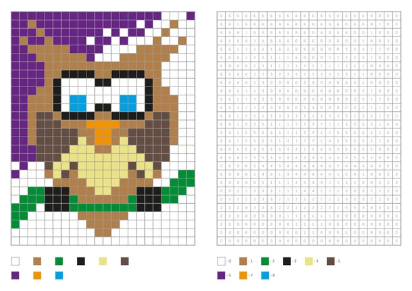 Coloriage enfants, coloriage pixel avec oiseau amusant — Image vectorielle