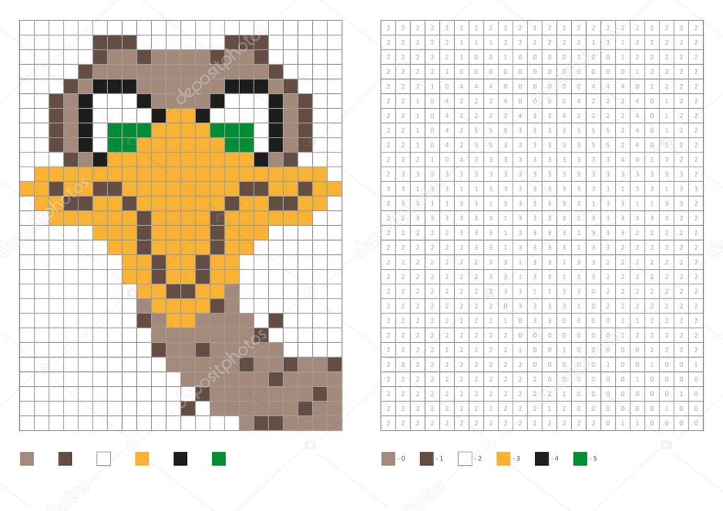 Kids coloring page, pixel coloring with fun bird