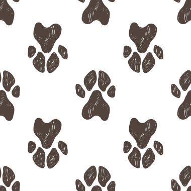 Beyaz arka plan üzerinde köpek pençeleri ile Seamless Modeli