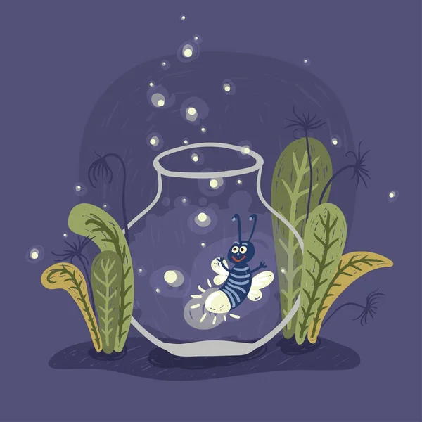 Cartoon Firefly Pot Vectorillustratie — Stockvector